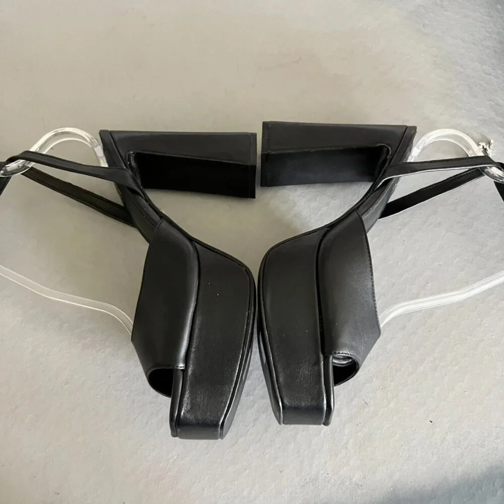 Raye Revolve Black Dot Platform Tie Up Wrap Block Heels - Picture 11 of 14